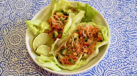 Herb Shirataki Noodle Salad with Spicy Peanut Dressing made with odorless, organic, keto GoSkinny Noodles Spaghetti konjac noodles (shirataki)