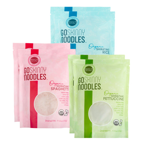 GoSkinny Noodles Combo 6 Pack with 2 packages each of Spaghetti, Fettuccine, and Rice varieties
