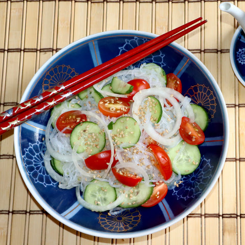 GoSkinny Noodles Angel Hair in refreshing cucumber, tomato and onion salad