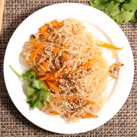 Sesame noodles made with low carb, odorless, organic GoSkinny Noodles Angel Hair konjac noodles (shirataki)