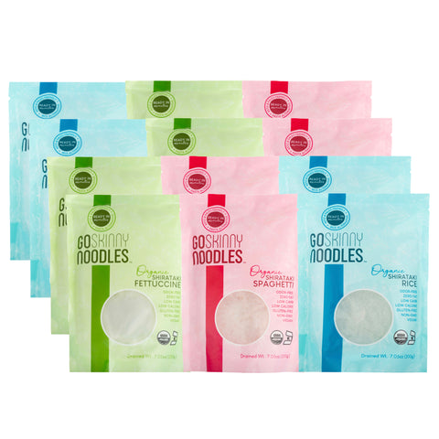 GoSkinny Noodles Combo 12 Pack with 4 packages each of Rice, Spaghetti, and Fettuccine varieties