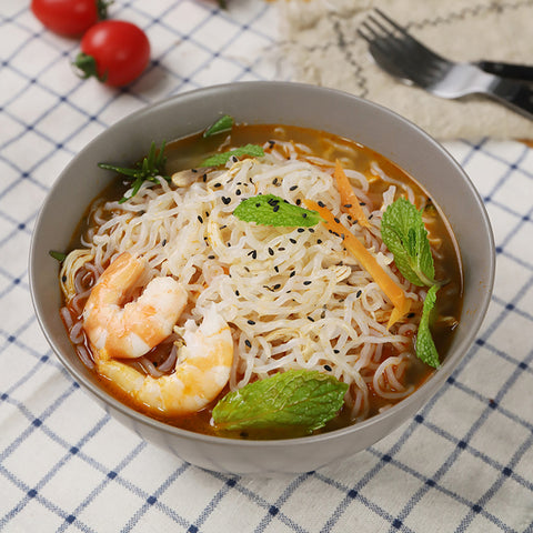 Shrimp soup made with odorless, organic, low carb GoSkinny Noodles Spaghetti konjac noodles(shirataki)